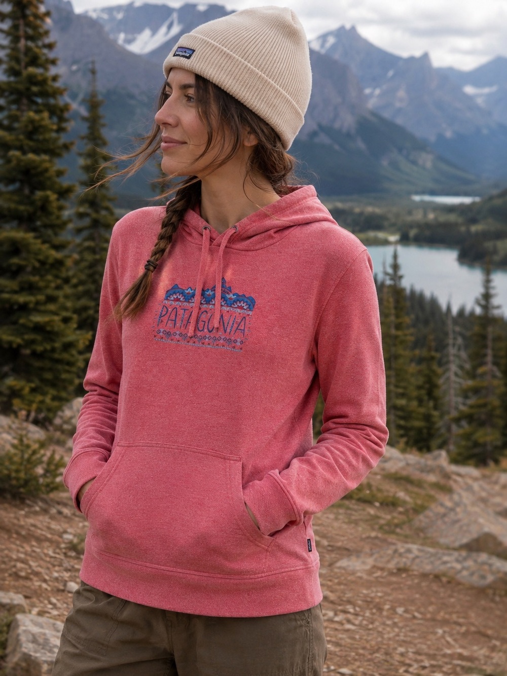 Patagonia Organic Cotton Graphic Hoodie Pink Pullover Size Small Outdoors Ganola